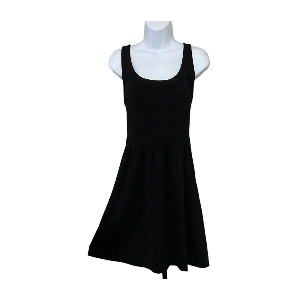 Cynthia Rowley Black Sleeveless Scoop Neck Dress Gold Zipper Back Stretch Large